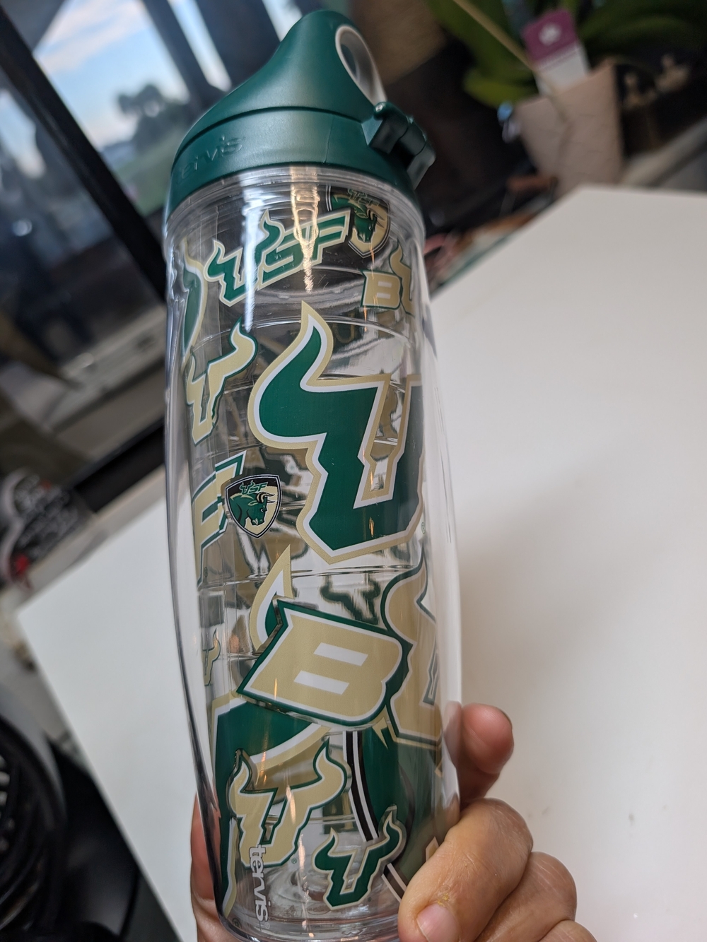 Green & Gold Reusable Tumbler with Flip Lid - USF Bulls